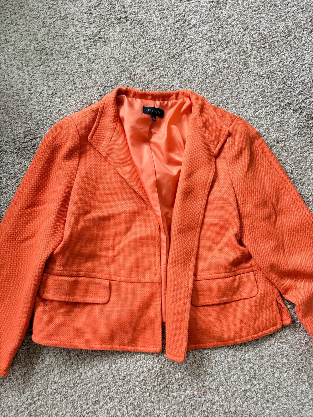 Talbots Orange Cropped Textured Blazer